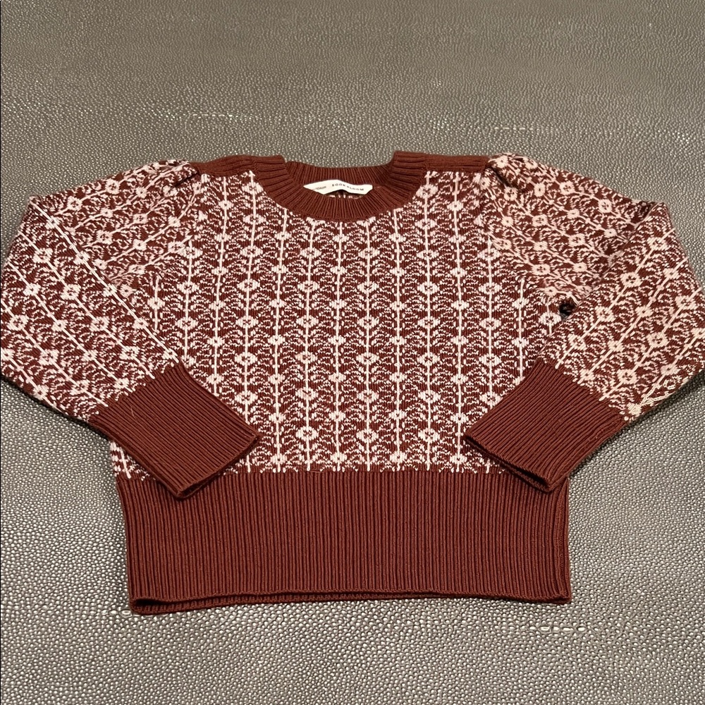 Brown and Cream Patterned Knit Sweater